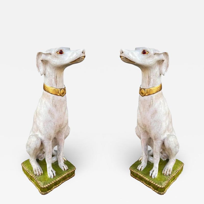 Pair of Hollywood Regency Life Size Seated Italian Greyhound Statues Sculptures