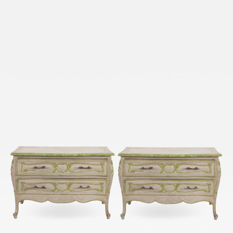 Pair of Hollywood Regency Louis XV Style Paint Decorated Chartreuse Nightstands