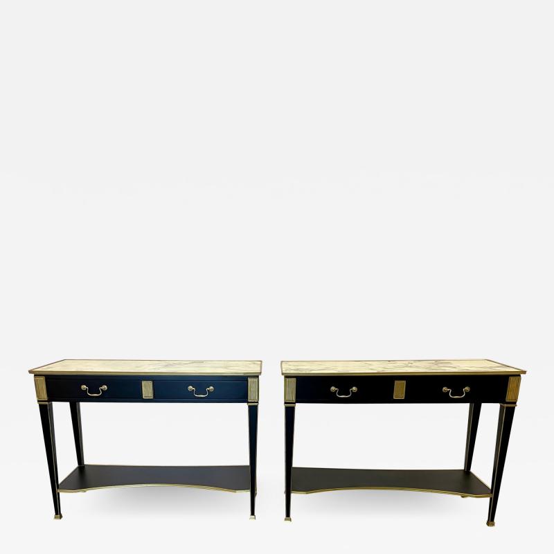 Pair of Hollywood Regency Neoclassical Ebony Console Tables Manner Jansen
