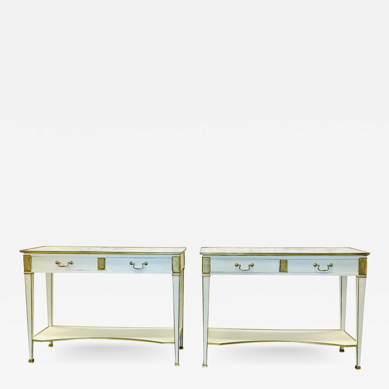 Pair of Hollywood Regency Neoclassical White Sofa Console Tables Maison Jansen