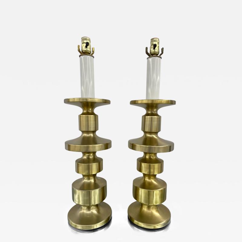 Pair of Hollywood Regency Solid Brass Table Desk Lamps Candlestick Modern