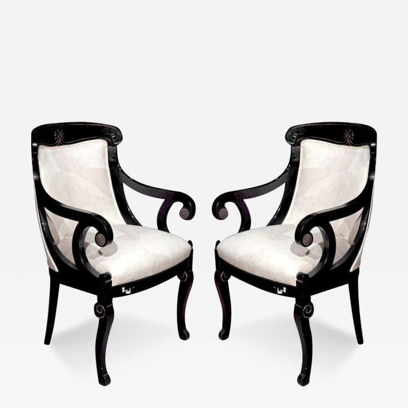 Pair of Hollywood Regency Style Ebonized Armchairs