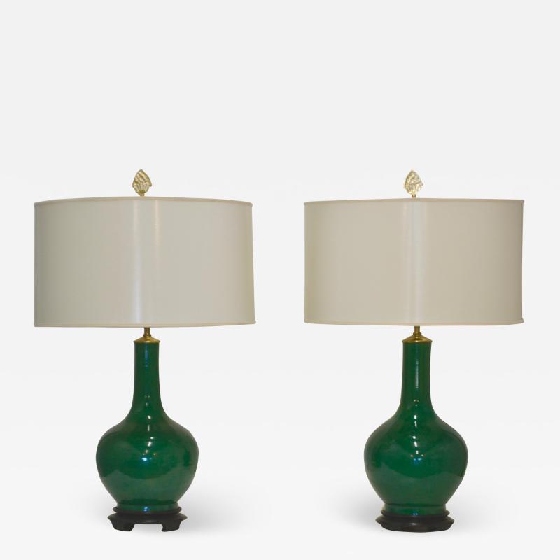 Pair of Hollywood Regency Style Jade Green Ceramic Table Lamps