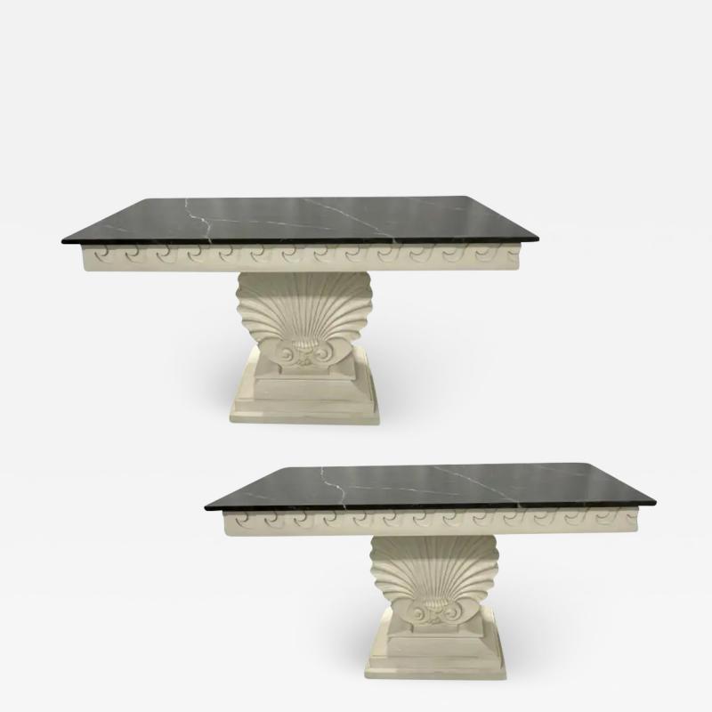 Pair of Hollywood Regency Style Shell From Console Tables Faux Marble Top