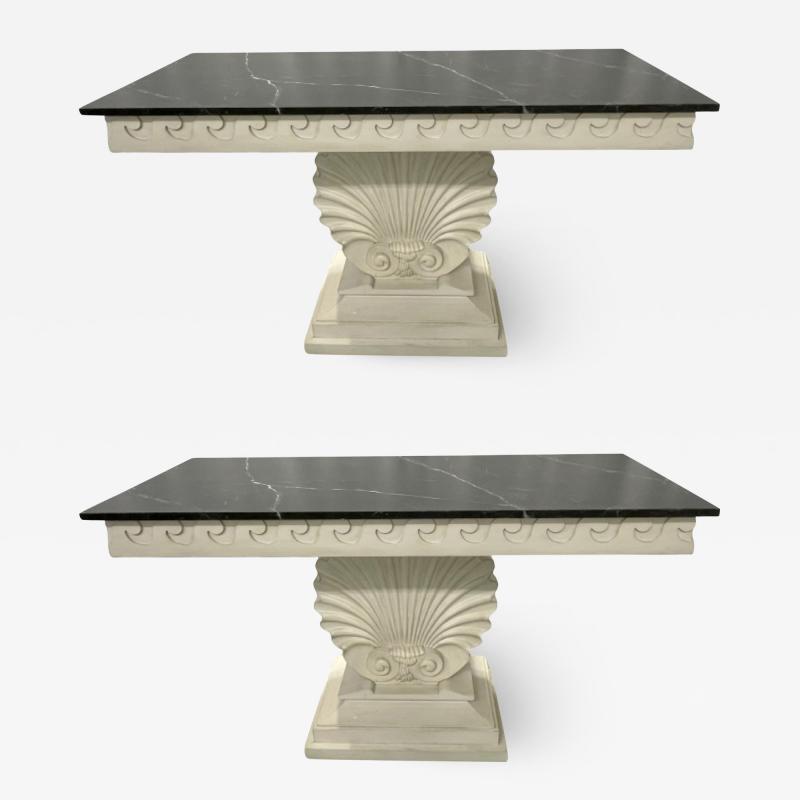 Pair of Hollywood Regency Style Shell From Console Tables Faux Marble Top