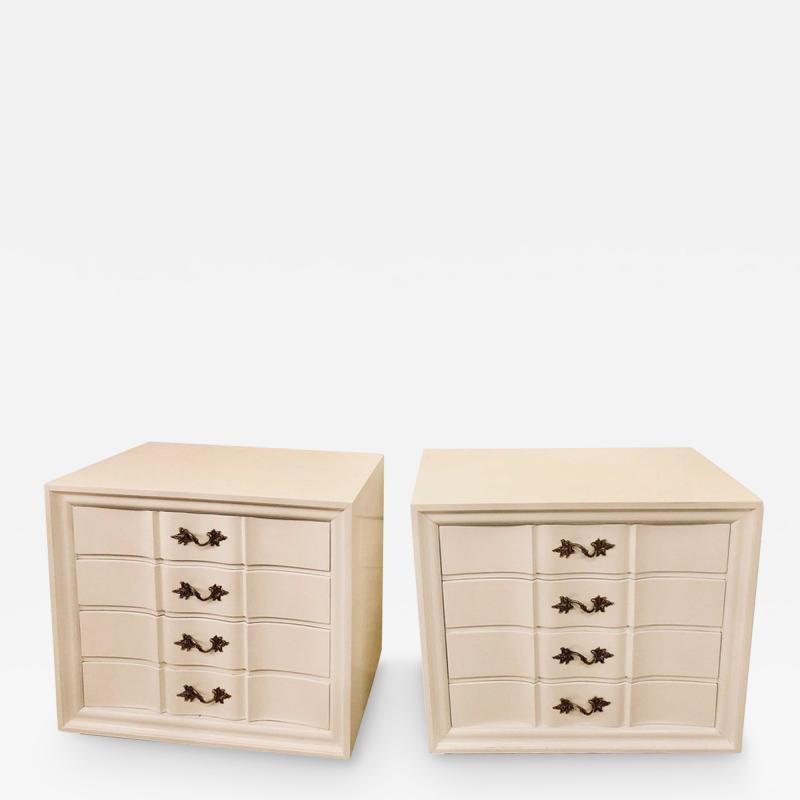 Pair of Hollywood Regency Style White Lacquered Dressers or Commode Chest