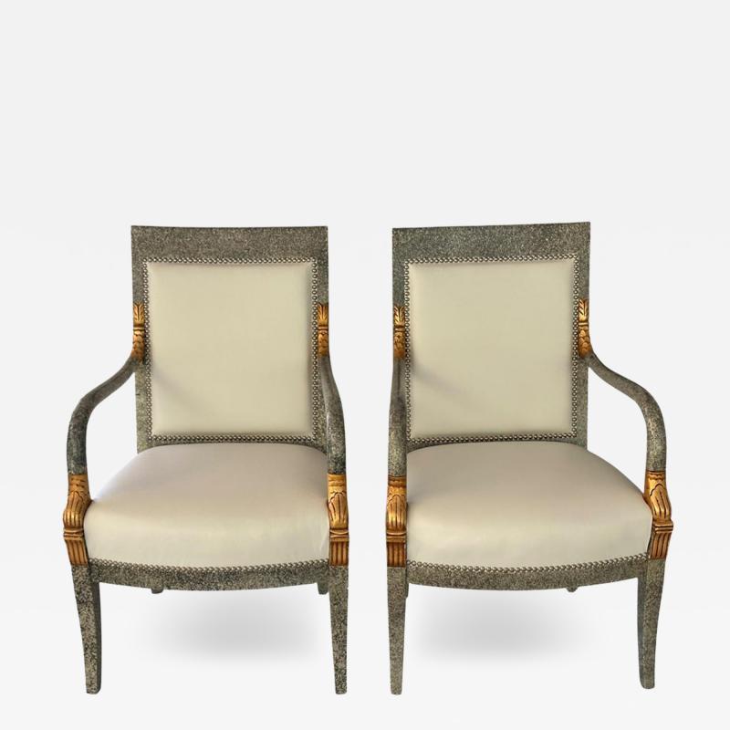 Pair of Hollywood Regency White Leather Lacquer Dolphin Chairs