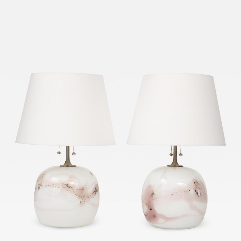 Pair of Holmegaard lamps Designed by Michael Bang in Rose motif