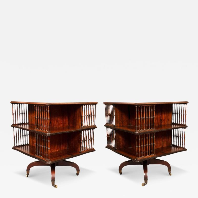 Pair of Howard Sons Rosewood Revolving Bookstand Tables