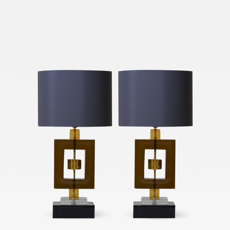 Pair of Huge Colored Murano Glass and Brass Table Lamps