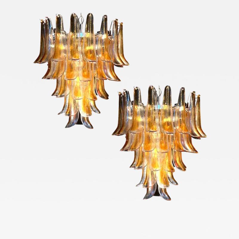 Pair of Huge Italian Vintage Murano Chandelier with Amber Glass Petals 1970s