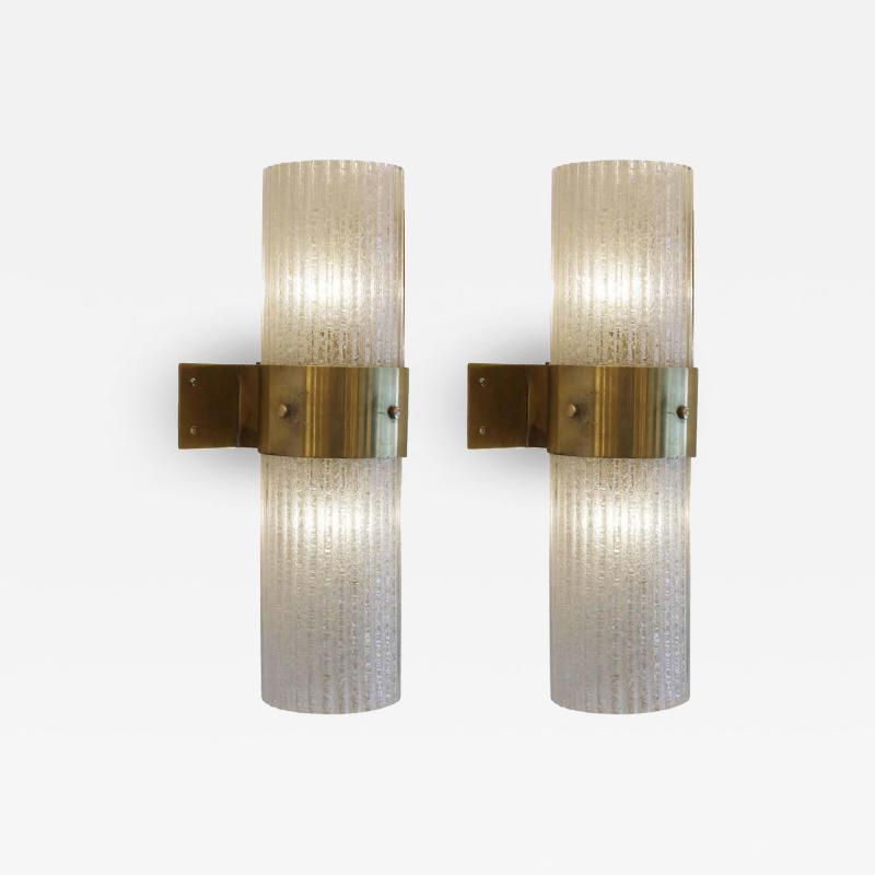 Pair of Imposing Glass and Brass Sconces Italy 1970s