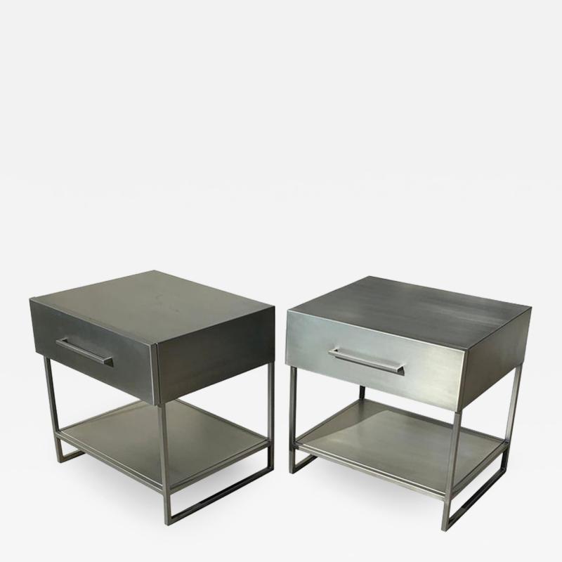 Pair of Industrial Nightstands End Tables in Brushed Metal