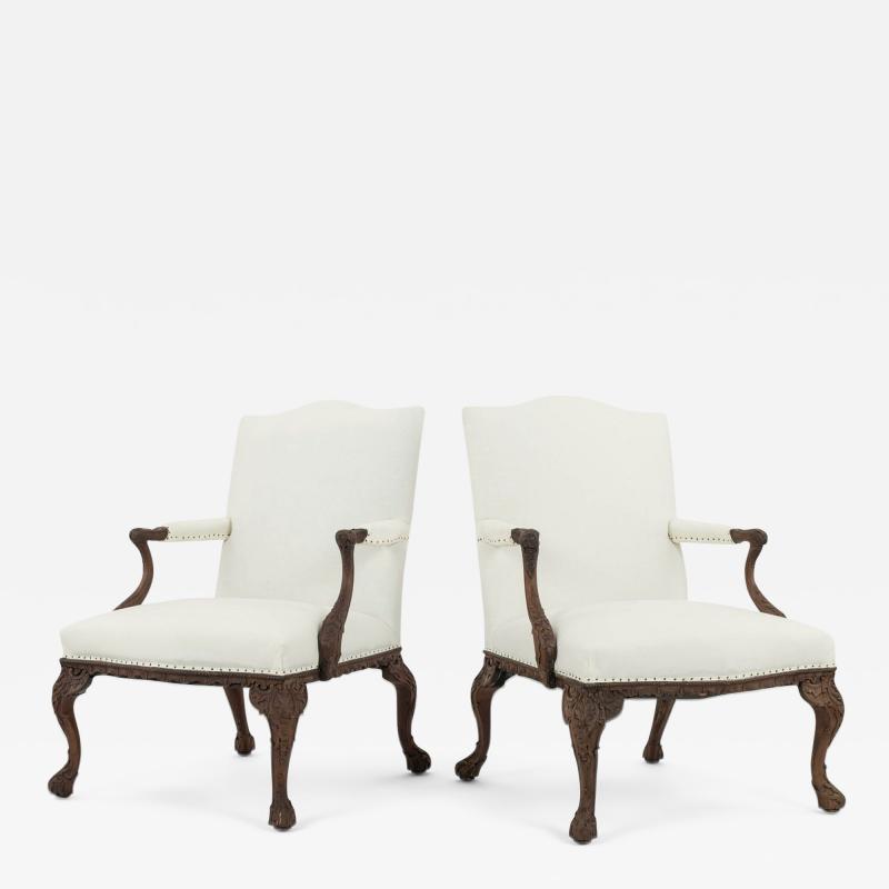 Pair of Intricately Hand Carved Rococo Style Fauteuils