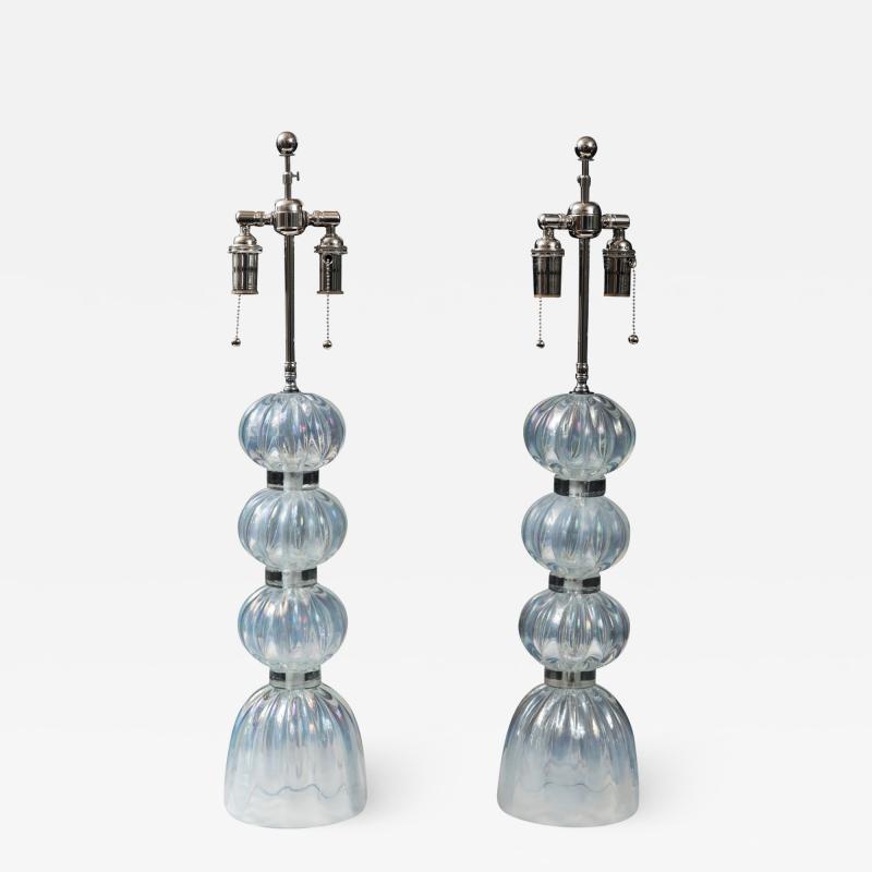 Pair of Iridescent Clear Ball Lamps Contemporary