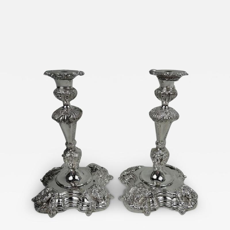 Pair of Irish Georgian Sterling Silver Shell Mask Candlesticks 1969