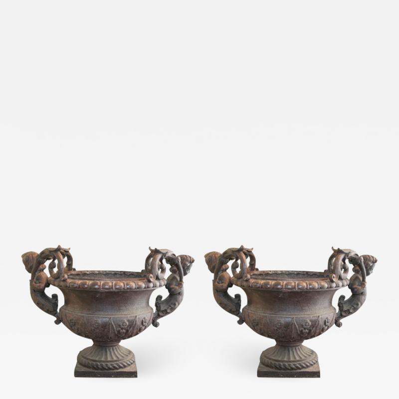 Pair of Iron Cherub Planters