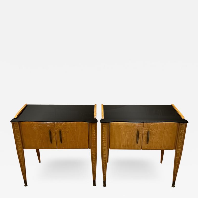 Pair of Italian 1950s Nightstands With Black Glass Tops