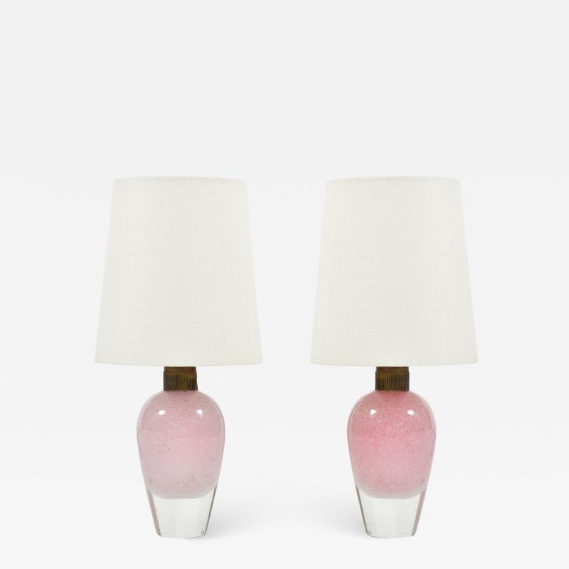 Pair of Italian 1950s pink glass table lamps