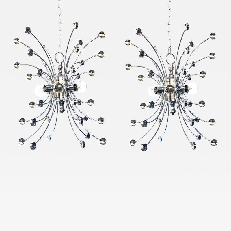 Pair of Italian 1960s Chromed Steel 6 light Farfalla Butterfly Pendant Lights