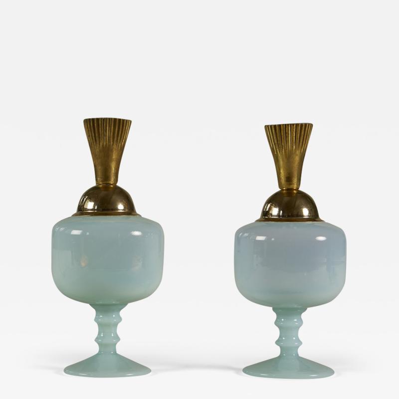 Pair of Italian 1960s Murano pale turquoise table lamps