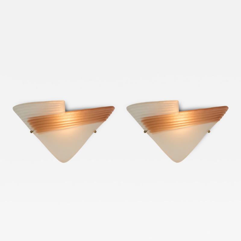 Pair of Italian 1970s Art deco stye Murano fan shaped wall lights