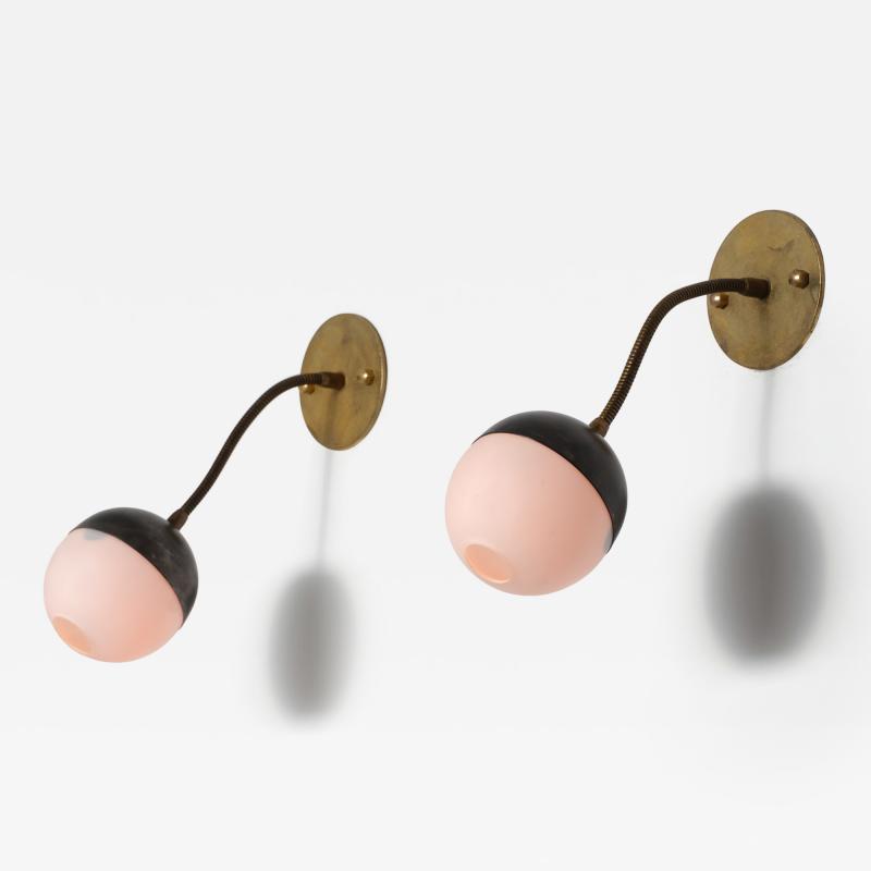 Pair of Italian Adjustable Brass and Opaline Glass Wall Sconces 1950s