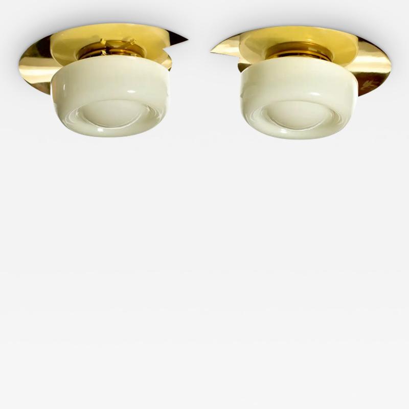 Pair of Italian Art Deco Brass Sconces or Flush Mount Lights circa 1935