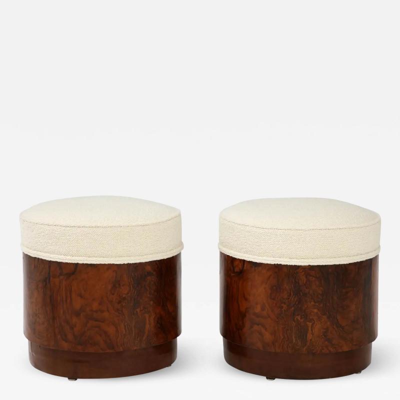 Pair of Italian Art Deco Burl Wood Circular Stools