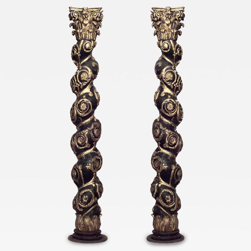 Pair of Italian Baroque Painted Carved Columns