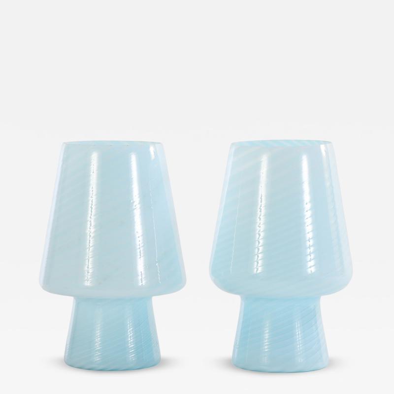 Pair of Italian Blue Glass Boudoir Lamps C 1990 
