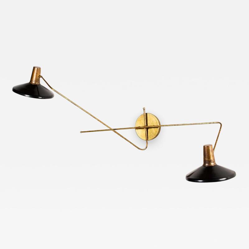 Pair of Italian Brass Enameled Two Shade Wall Fixtures