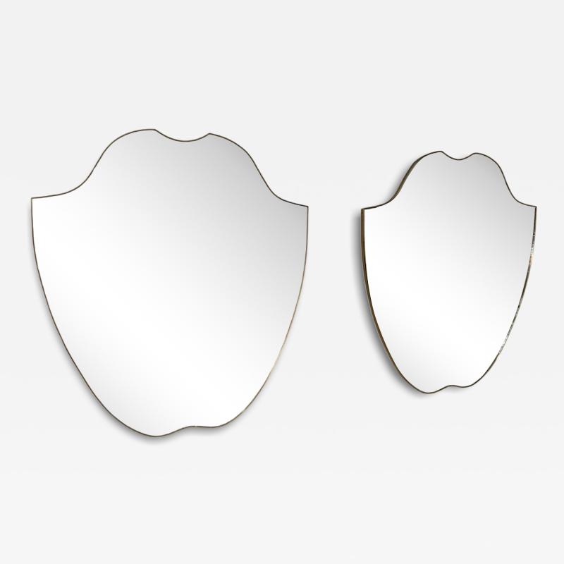 Pair of Italian Brass Framed Shield Form Wall Mirrors 1950s