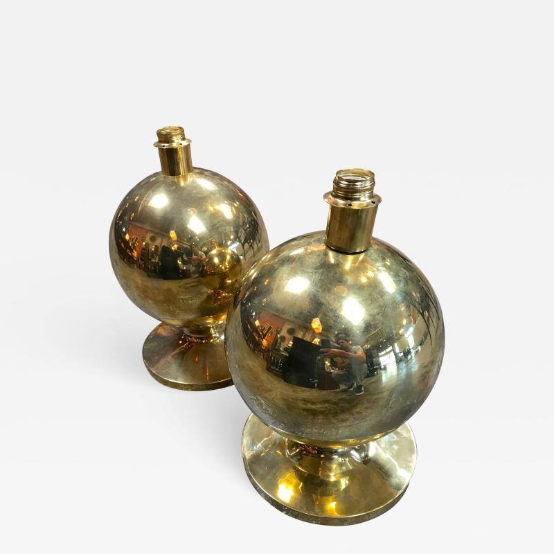 Pair of Italian Brass Globe Lamps 1960s