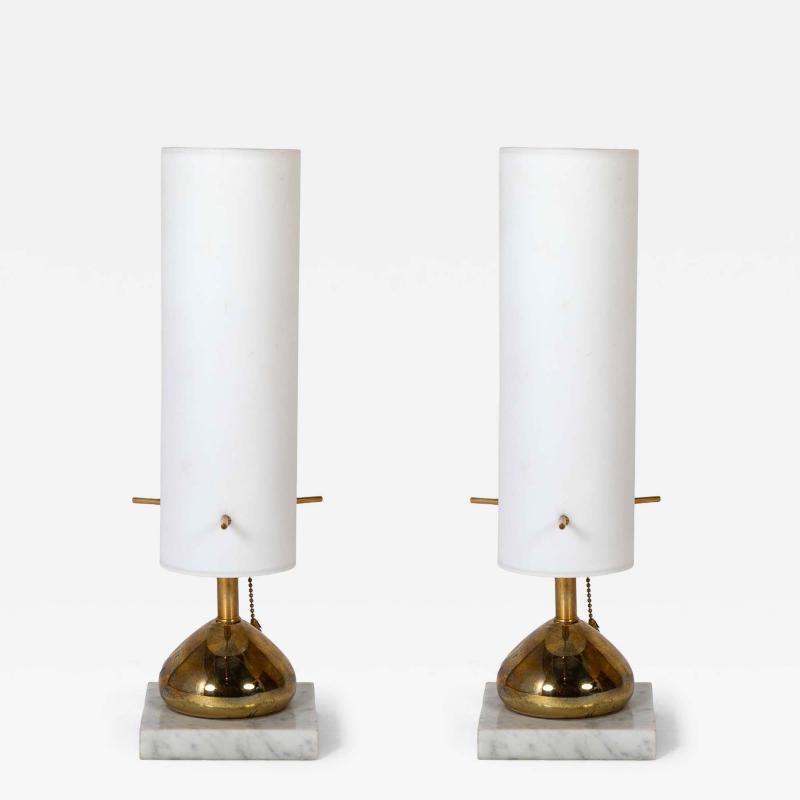 Pair of Italian Brass Opaline Table Lamps