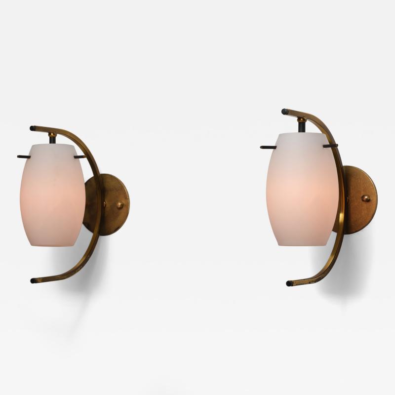 Pair of Italian Brass and Opaline Glass Wall Sconces 1950s