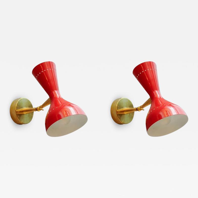 Pair of Italian Bright Red Cones Wall Sconces