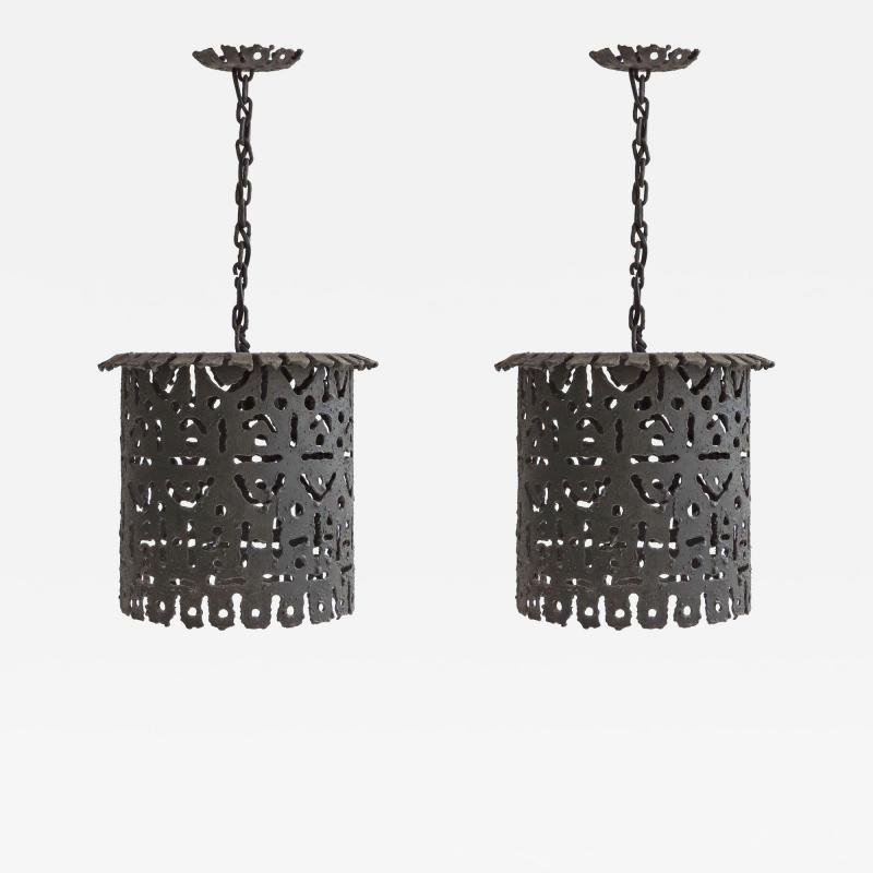 Pair of Italian Brutalist metal Lanterns