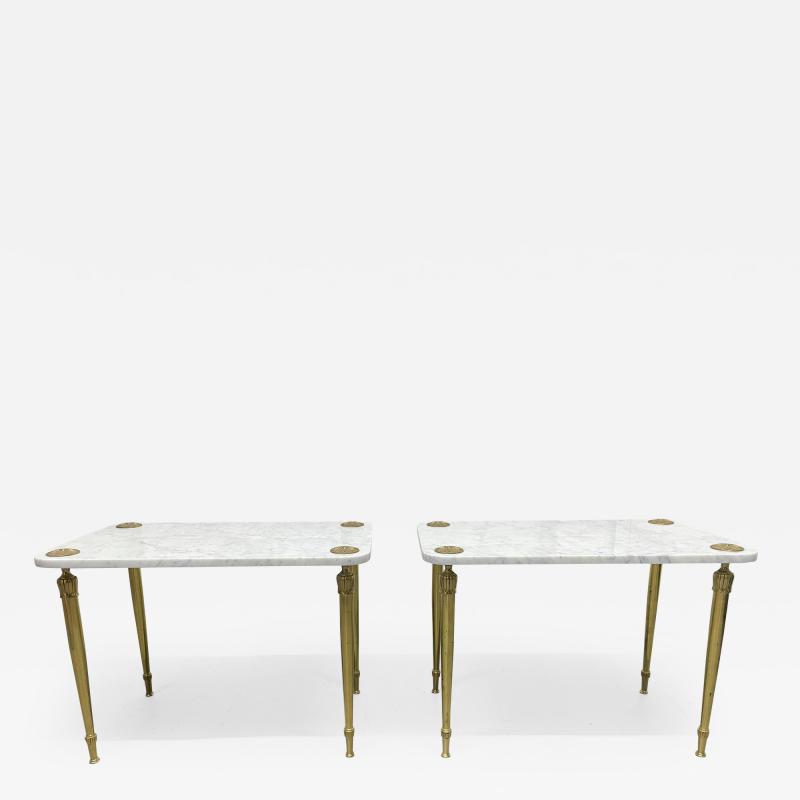 Pair of Italian Carrara Marble and Brass Side Tables