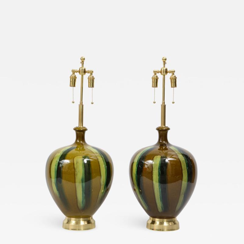 Pair of Italian Drip Glaze ceramic Lamps