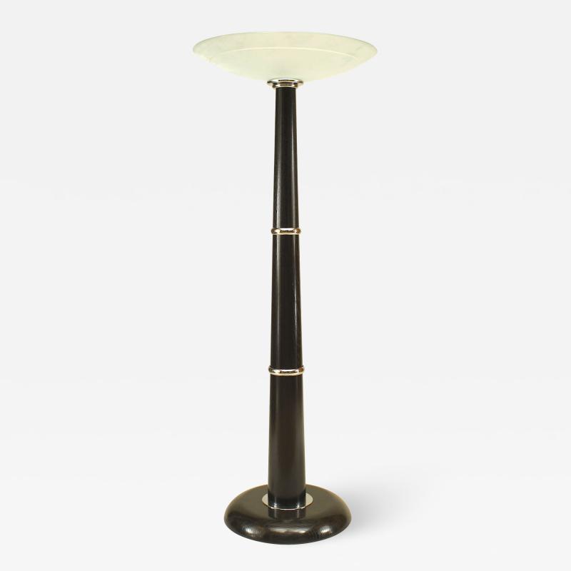 Pair of Italian Ebonized Wood and Chrome Floor Lamp