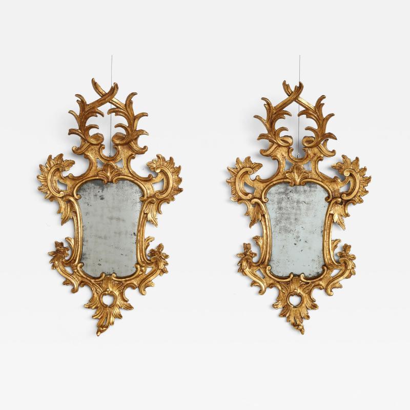 Pair of Italian Eighteenth Century Rococo Carved and Gilded Wood Mirrors