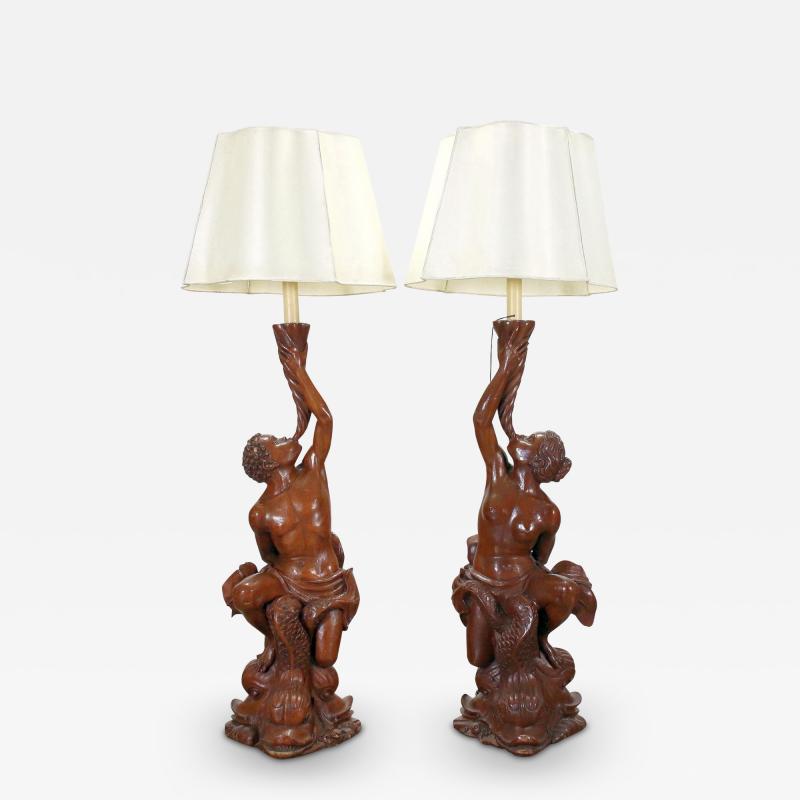 Pair of Italian Figural walnut Lamps Circa 1820