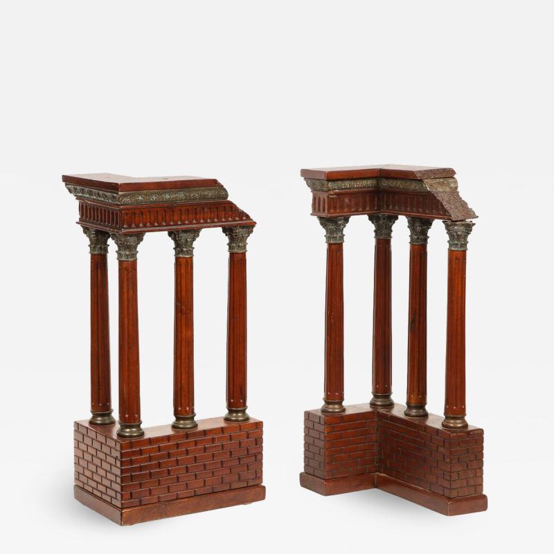 Pair of Italian Grand Tour Mahogany Wood Bronze Roman Ruins Neoclassical Model