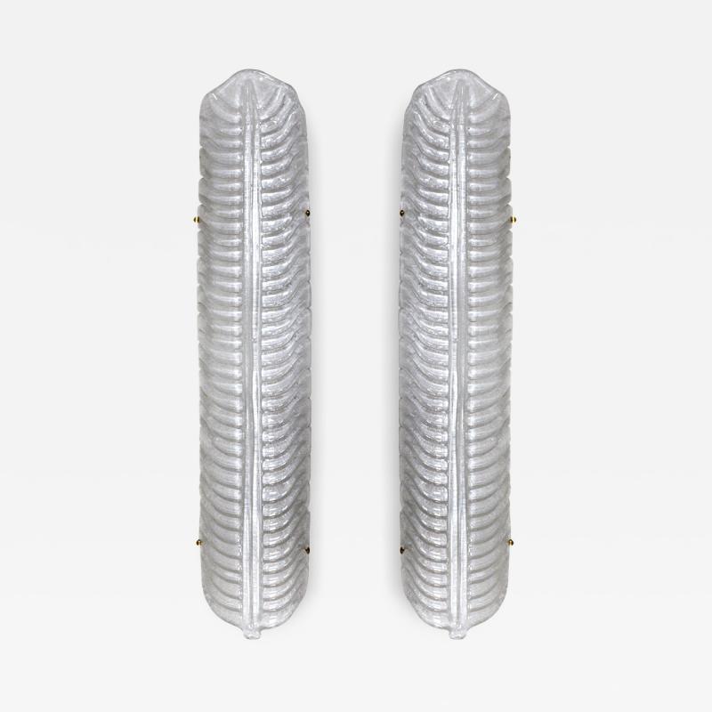 Pair of Italian Hand Blown Murano Glass and Brass Feather Wall Sconces