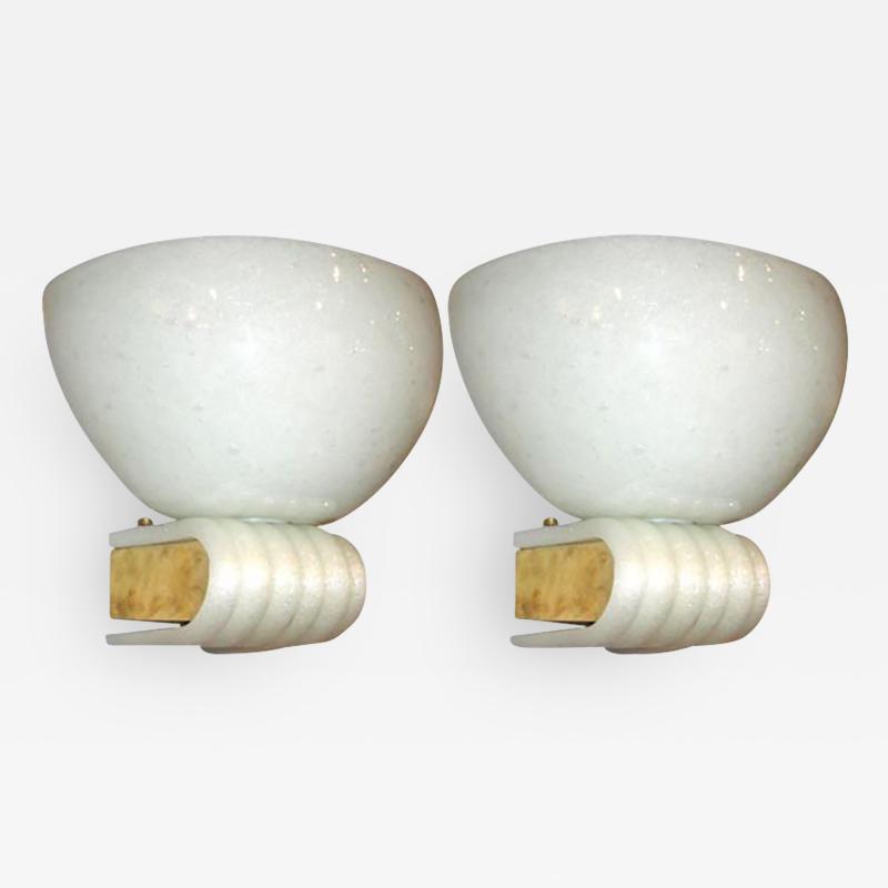 Pair of Italian Handblown Murano Glass and Brass Sconces