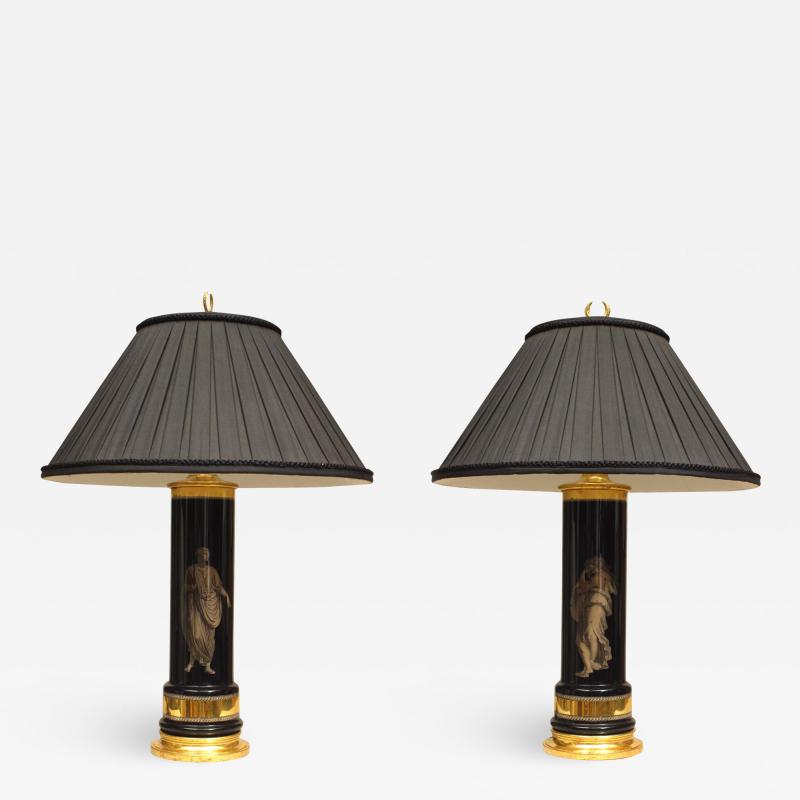 Pair of Italian Mid Century Eglomise Glass Table lamps