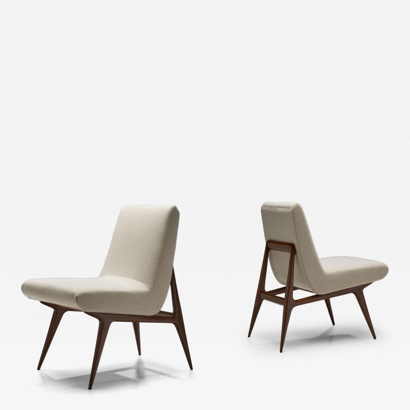 Pair of Italian Mid Century Geometric Lounge Chairs Italy ca 1950s