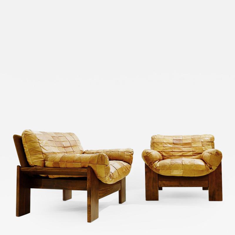 Pair of Italian Mid Century Leather Patchwork Armchairs