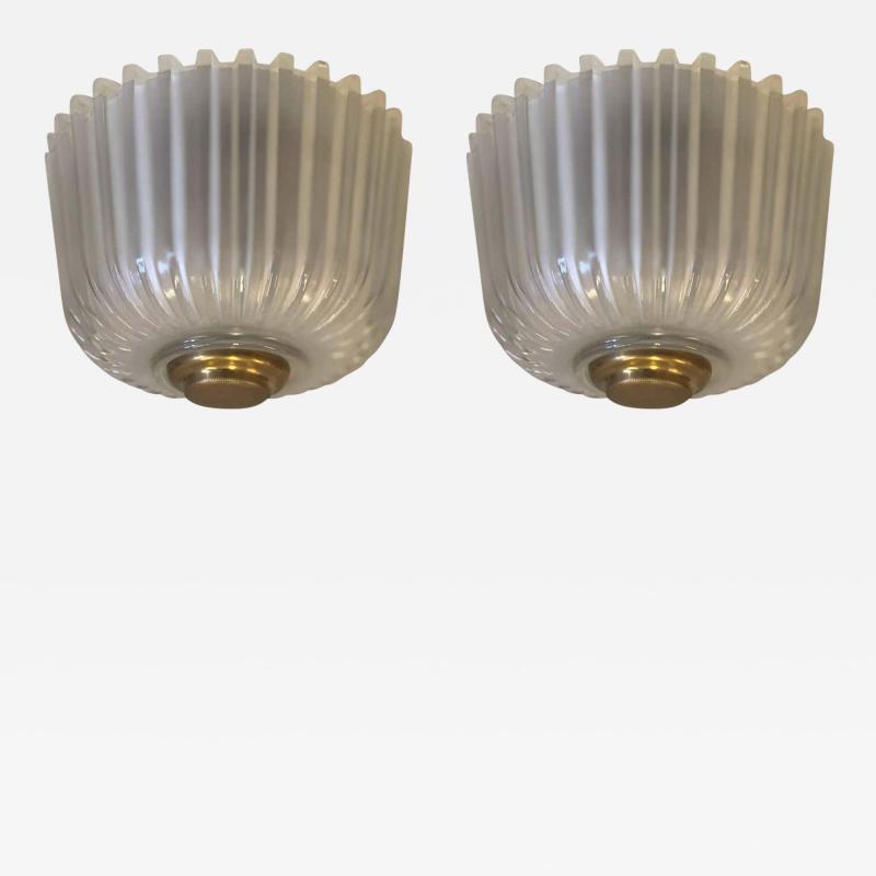 Pair of Italian Mid Century Modern Blown Glass Flush Mount Fixtures by Seguso